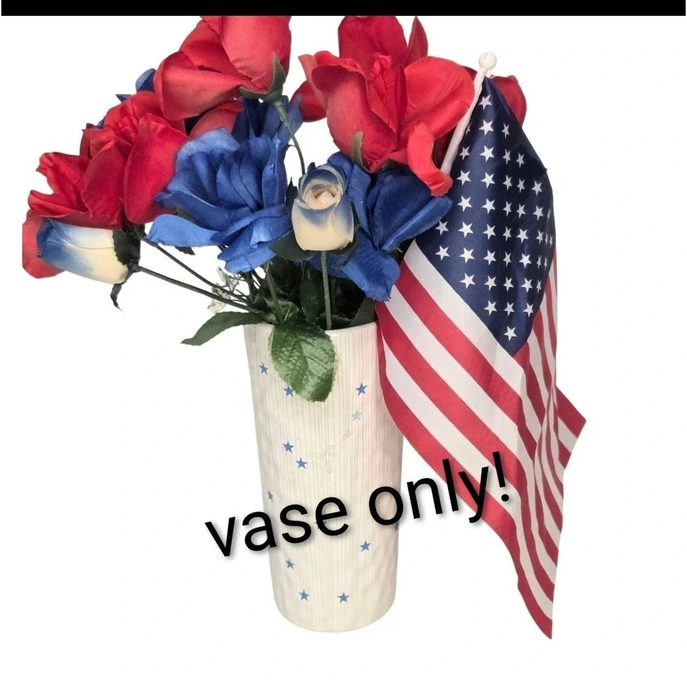 Blue Stars Ceramic Flower Vase Americana‎ Patriotic Decor or New Baby Boy Birth